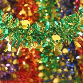 Blausky Pack of 3 Tinsel Garland, Metallic Garland, Glittering Hanging Decoration, Christmas Garland, Foil Garland for Christmas Tree Decorations, Advent and Christmas Decoration, Green Heart