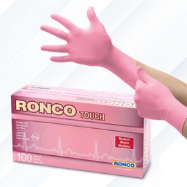 Pink Nitrile Disposable Gloves, Medium, Food Grade, Salon, 100 Pack, Premium Quality, Powder Free, Textured, 4 MIL, Ronco Touch 971 M