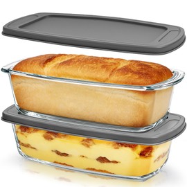 LOVYANXUE 2 Pack Glass Loaf Pan with Lid, 1.9QT/ 62 OZ Bread Pan - Baking Dish with Airtight Lids BPA free - Meatloaf Pans For Homemade Bread, Baking, Cakes, Dessert, Microwave & Oven Safe