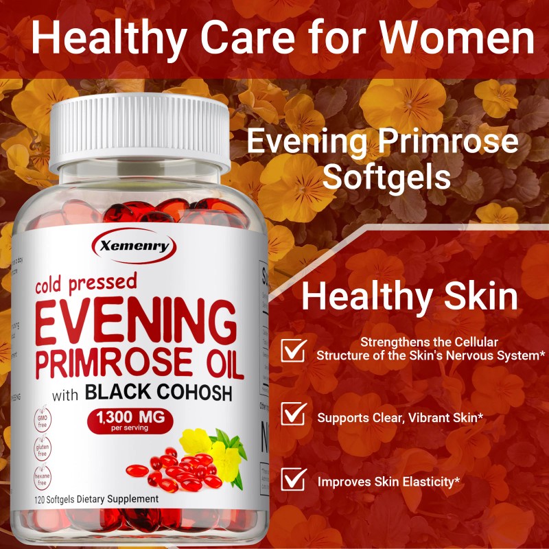 Evening Primrose Oil Capsules 1300mg - Healthy Skin Supports, Hormonal