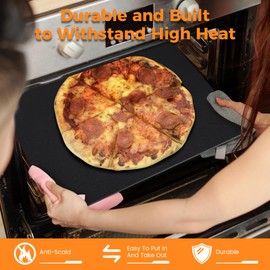 Large Cast Iron Pizza Stone Set for Oven & Grill - 16x13.4x1/4 Inch Steel Pizza Baking Stone, 4 PCS Pizza Making Accessories Kit for Barbecue, Sourdough Bread & Large Pizzas