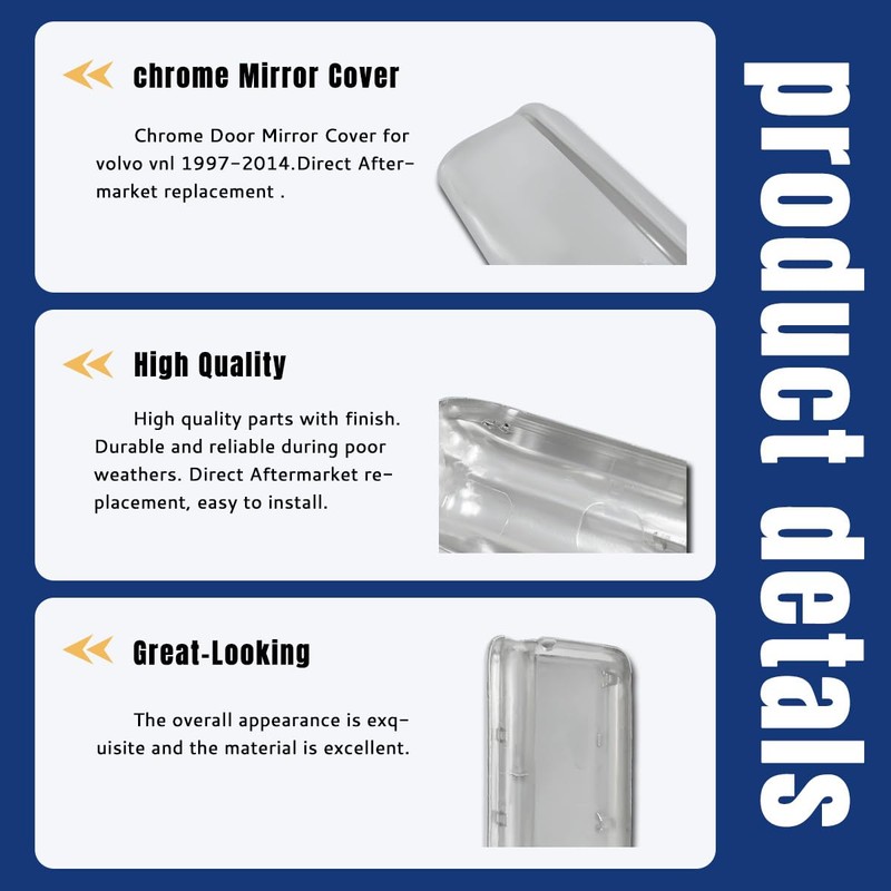 Chrome Door Mirror Cover Passenger Right Side Compatible with Volvo