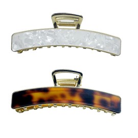 Pinzas de metal grandes para el pelo, pinzas de pelo doradas, pinzas de pelo de mandíbula perfectas para mujeres y más delgadas, pelo grueso, fuerte sujeción, accesorios para el pelo de moda (marrón blanco)