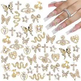 CUBLIVE 24PCS Nail Charms Y2k Alloy Nail Art Rhinestone Charms 3D Heart Bow Butterfly Charm with Rhinestones Cherry Nail Gems Shiny Jewelry Nail Decorations Accessories Supplies (SG)