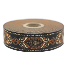 25 mm Brown&Black Jacquard Trims (0.98 inches), Jacquard Ribbons, Decorative Craft Ribbon, Sewing Trim, Woven Trim, Vintage Ribbon, 25950