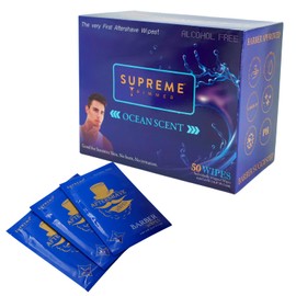 Supreme Trimmer 3-in-1 Barber Wipes Aftershave, Body & Face Wipes | 50 Individually Wrapped | No Burn, No Irritation | Alcohol Free & Travel Friendly After Shave Wipes | Fresh Scent Unisex