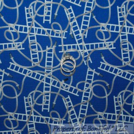 Robert Kaufman Fabrics BonEful Fabric FQ Cotton Quilt VTG Blue B&W Fire House Truck Ladder Hose Rescue