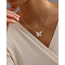 Pink Sapphire‌ Butterfly Necklace for Women 925 Sterling Sliver Celtic Knot Birthstone Pendant Fashion Butterfly Jewelry