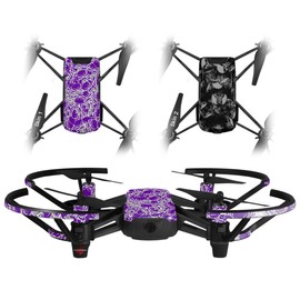 Skin Decal Wrap 2 Pack for DJI Ryze Tello Drone Scattered Skulls Purple Drone NOT Included