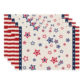 ZAEW Stripe Stars 4th of July Memorial Day Independence Day Placemats Set of 4 12x18 Inch Patriotic America Table Decorations Cloth Table Mats