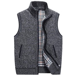 LemonGirl Mens Casual Slim Full Zip Knitted Sweater Vest with Pocked DeepGray
