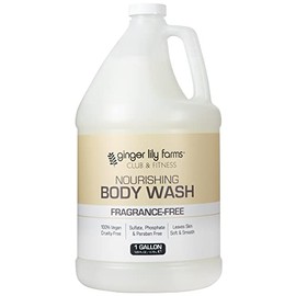 Ginger Lily Farms Club & Fitness Nourishing Body Wash, 100% Vegan & Cruelty-Free, Bath & Shower Gel for Men and Women, Fragrance Free, 1 Gallon (128 f