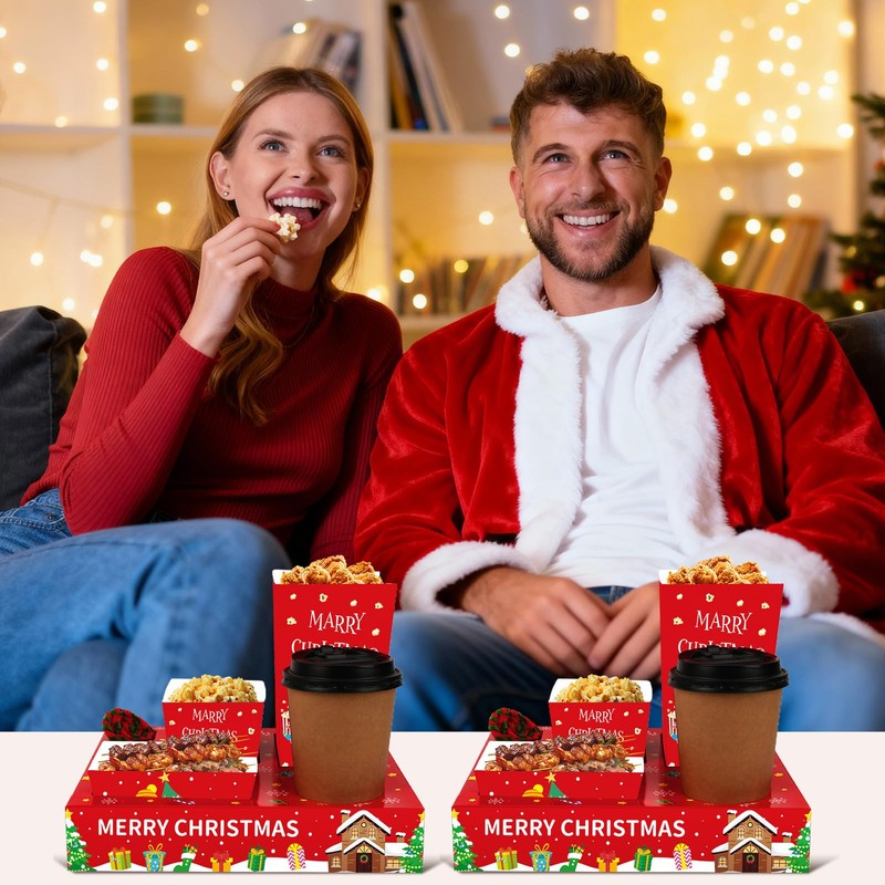 Jansun Christmas Movie Night Snack Trays 100Pcs Party Paper Bowls