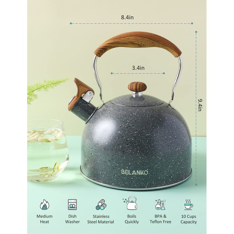 Tea Kettle, BELANKO 85 OZ / 2.5 Liter Whistling Tea