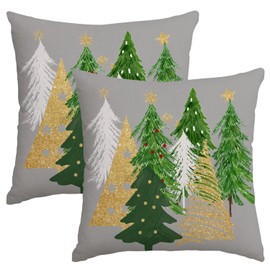 Miaikoe Christmas Cushion Covers 45 x 45 cm Set of 2 Christmas Tree Grey Decorative Throw Cushion Covers Winter Holiday Cushion Covers Decor for Home Couch Sofa
