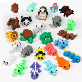 25pcs Mini 3D Printed Animals Figurines Set – Flexible Poseable, Mystery Collectible Toys, Party Favors, Stress Relief Fidget Desk Decor, Christmas Stocking Stuffers, Office Birthday Gifts