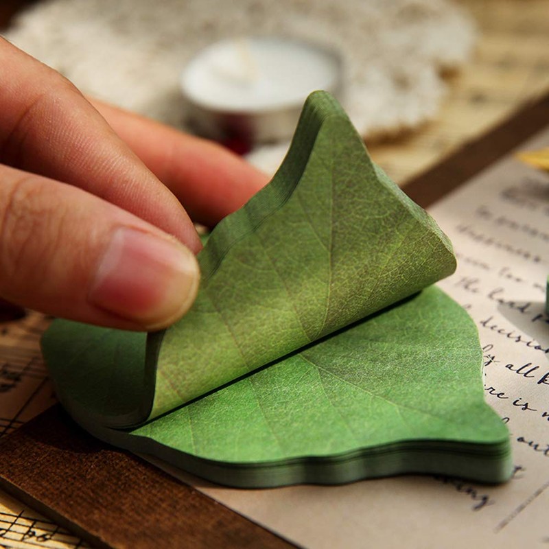 4 Packs Beautiful Green Leaf-Shaped Sticky Notes Stickers Can be