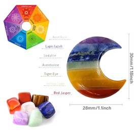 Natural Amethyst Carved Thumb Worry Stone Thumb Anxiety Stones Crystal Pocket Palm Stones Stress Relief Reiki Healing Meditation (E-Moon Seven Color Stone)