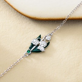 Lily of Valley Bracelet for Women 925 Sterling Silver May Birth Month Flower Bracelet Lily Flower Jewelry for Girls Gifts, Medium, Stone, crystal