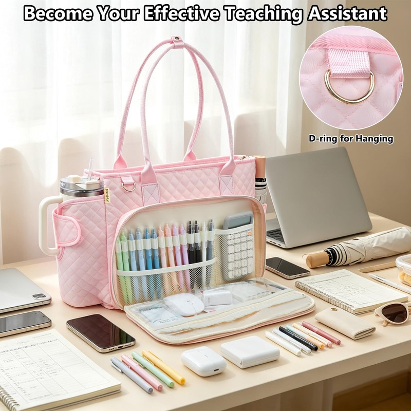 SIYNPAV Teacher Tote Bag with 15.6 in Laptop Compartment& Cup
