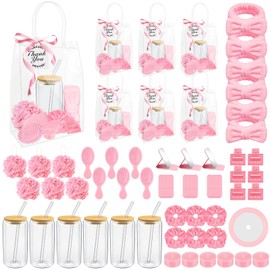 6 Sets Baby Shower Game Prizes for Baby Shower Winners with Cup Comb Makeup Mirror Hair Band Clip Tea Candle Hair Band Bath Ball Label Ribbon Gift Bag for Baby Bridal Shower Favors