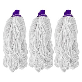 HV - Set of 3 Cotton Mop Heads with Plastic Socket - Mop Head - Mop Replacement Head Set - 180 g - White - Made in Spain