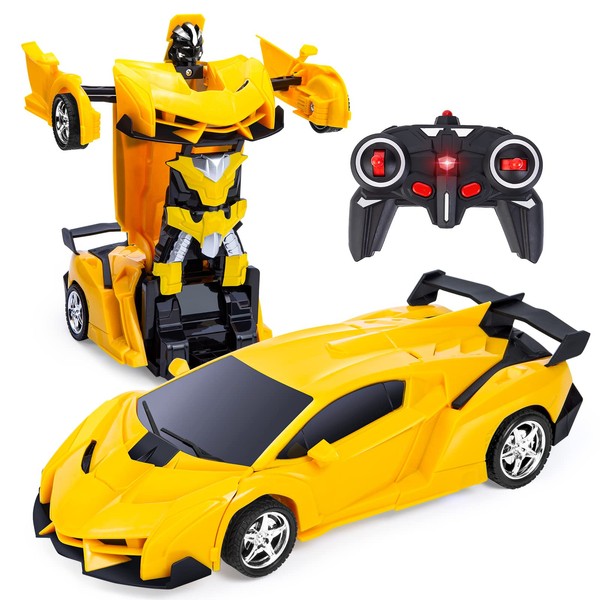 Yellcetoy Remote Control Cars Transforming Toys Robot for Kids Ages 3-12, 2 in 1 LED Light 360° Rotation RC Car Toys Gift for Kids Boys