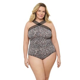 Aqua Green Women's Standard Novelty Trim High Neck One Piece, Seeing Spots