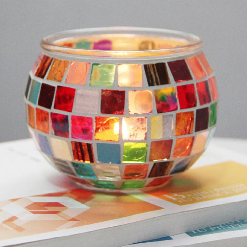2PCS Mosaic Glass Tea Light Holder Romantic Deocrative Scented Candle