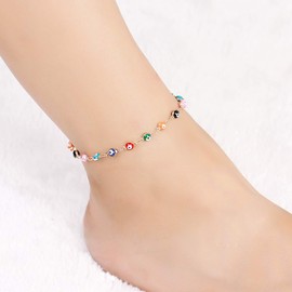 HUNO Multicolor Beads Evil Eyes Ankle Barefoot Link Chain Bracelet for Women Beach Sandal Turkish Jewelry-gold