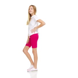 Pink Angel Kids Girls Cotton Spandex Bike Shorts, Solid Plain Sports Activewear Dance Bottoms - 8 Pack, Assorted Colors, Multi Pack Includes 1 Pc Each Of: Black, White, Fuchsia, Turq, Heather Grey,
