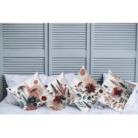 Ambesonne Botanical Throw Pillow Cushion Cover Set of 4, Painting Look Flowers and Branches Abstract Geometric Mesh Details, Decorative Accent Double-Sided Printing, 16", Sea Blue Ruby Dried Rose