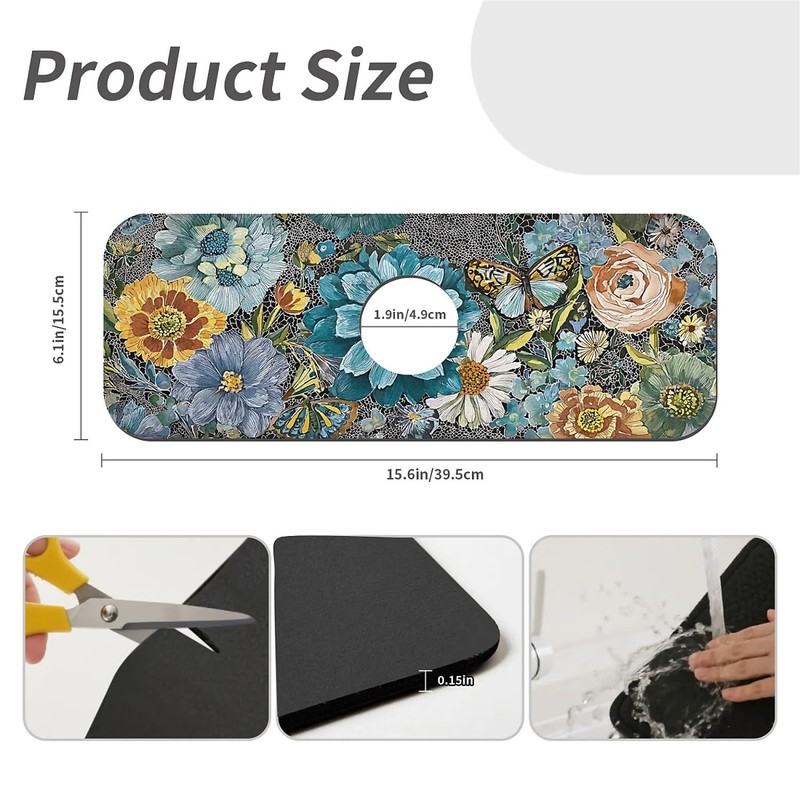 Faucet Fast Absorbent Pad - Chromatic Blooms And Butterfly ,