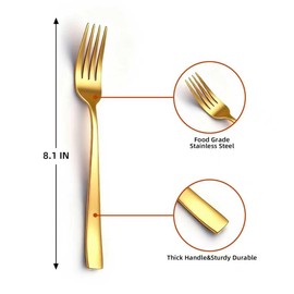 tiokin 6 Piece Dinner Forks Set, Food-Grade Stainless Steel Forks Silverware, Cutlery Fork,Gold Salad Fork, Metal Forks for Home, Kitchen or Restaurant, Mirror Polished, Dishwasher Safe - 8Inch