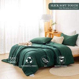 COTTEBED Forest Green Comforter Queen Size Bed - Ultra-Soft PolyCotton Cozy Lightweight Solid Bedding Blanket Quilt Down Set with 2 Pillow Sham All Season Use - Emerald Hunter Green,Full/Queen