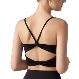 Womens Sports Bra Durable Strappy Workout Top Medium Support Padded Crop Tops, Tank Tops, Black M