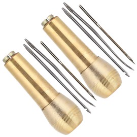 Set of 2 Copper Handle Leather Sewing Awl Sewing Needle Hand Stitch for Leather Shoe Repair