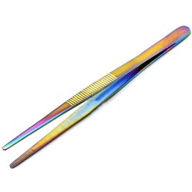 Heavy Duty 5 inches Stainless Steel Tweezers Thums Straight Tip Multi Rainbow Color, All-Purpose Forceps Tweezers Tongs with Comfortable Ridged Handle for Crafting Cooking Repairing General Purpose