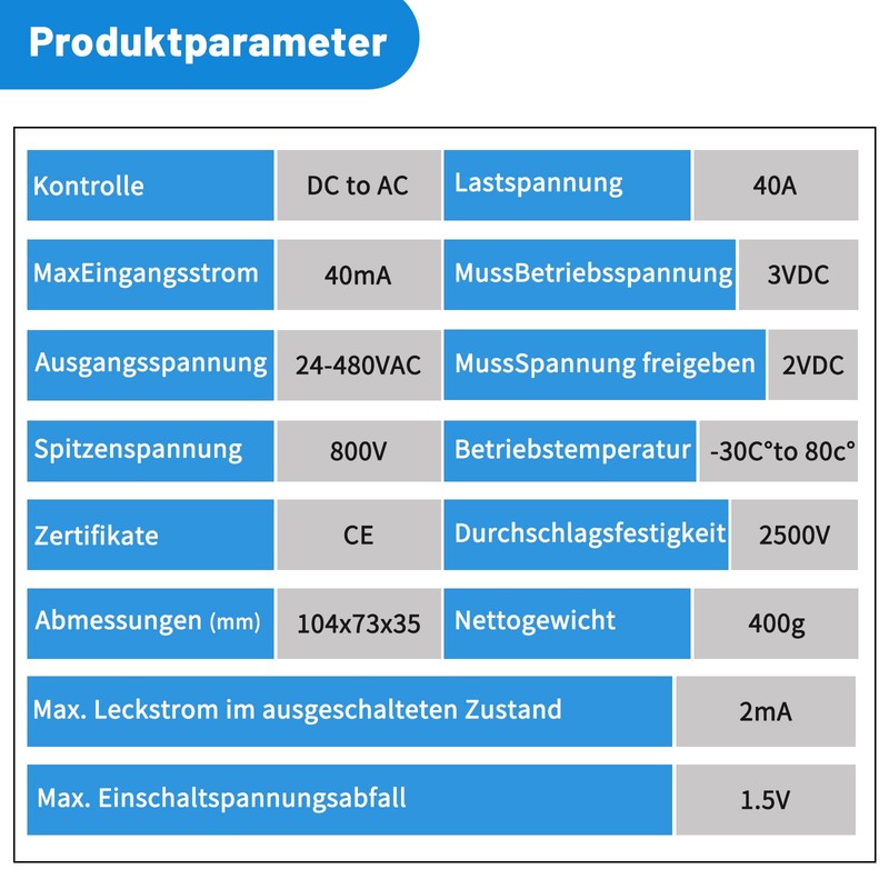 Three-Phase Solid State Relay 40A, DC to AC, Solid State