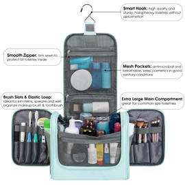 Large Hanging Toiletry Bag for Men and Women Travel Makeup Bag Organizer Portable Waterproof Bathroom Shower Bag Lightweight Shaving Bag (Mint Green)
