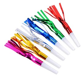 YuanHolumid 24 Pcs Random Color Metallic Noise Makers Party Blowouts Whistles Glitter Fringe Noisemaker Party Supplies Blowouts Children Toy for Sport Games