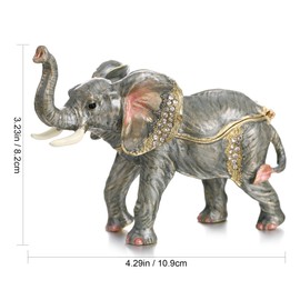 Vie jeune Hand Painted Enamel Lucky Elephant Trinket Box, Hinged Unique Mini Ring Necklace Jewelry Organizer, Classical Bejeweled Storage, Figurine Collectible Keepsake Home Decor (Elephant-2)