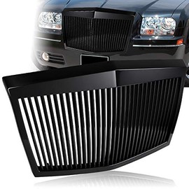 EPARTS Black Vertical Phantom Style ABS Front Bumper Hood Grill Grille Fit For 2005-2010 Chrysler 300 300C