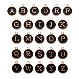 Xeahung 52 Pcs Metal Round Letter Pendant Double Sided Letter Charms For Jewelry Making Necklace Bracelet Making Earring Adults Keychain Christmas Birthday Gifts (Black)