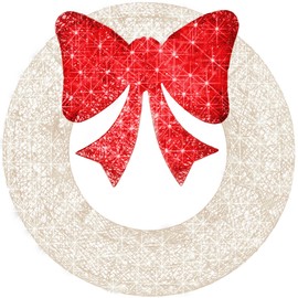 Best Choice Products 60in Pre-Lit Outdoor Christmas Wreath Decoration, LED Metal Holiday Decor for Home Exterior, Garden w/ 206 Lights, Bow - White/Red