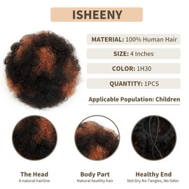 ISHEENY Ponytail Hairpiece Real Hair Afro Puff Drawstring Ponytail Short Curly Hair Chignon Hair Bun with Clips