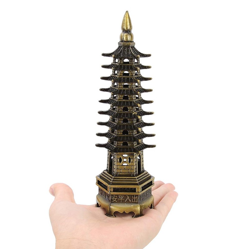 Alloy WenChang Tower Model for Bedroom Home, Vintage Chinese Tower