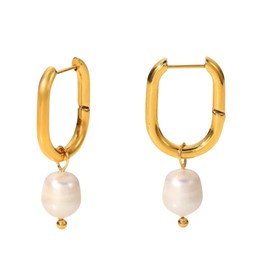 Hoop Earrings Pearl Earrings Drop Earrings Stainless Steel 18 Carat Gold-Plated Bridal Earrings Wedding Bridal Earrings Pearl Earrings, Stainless Steel Pearl Stainless steel 18 carat gold plated