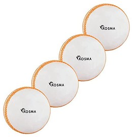 Kosma Pack of 4 Windball Cricket Ball | Indoor & Outdoor Soft Training Cricket Ball for Coaching Practice (White with Orange seam)