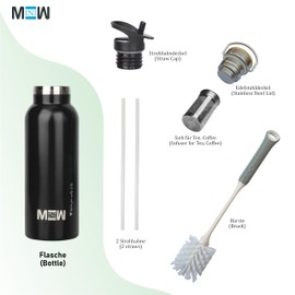 MINIW Stainless Steel Water Bottle 500 ml for Children & Adults Leak-proof & BPA-Free Black Water Bottle for Indoor/Outdoor Activities